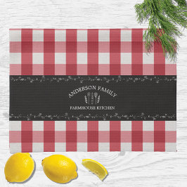 Rustic Land Red Gingham Black Chalkboard Kökshandduk