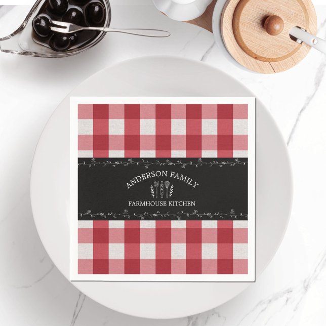 Rustic Land Red Gingham Black Chalkboard Pappersservett (Skapare uppladdad)