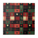 Rustic Land Red Grönt Plade Hearts Kitchen Kakelplatta<br><div class="desc">Rustic land cottage core Red,  Grönt och White är sömlös. Perfekt för land kök.</div>