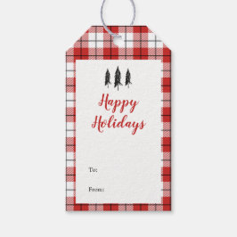 Rustic Land Red White & Black Flanals Mönster Presentetikett