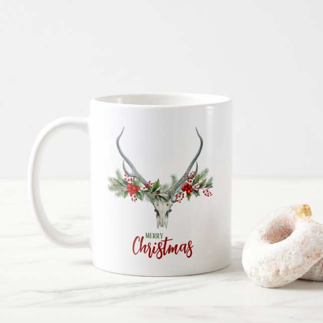 Rustic Land Reindeer Skull & Garland Jul Kaffemugg (Med munk)