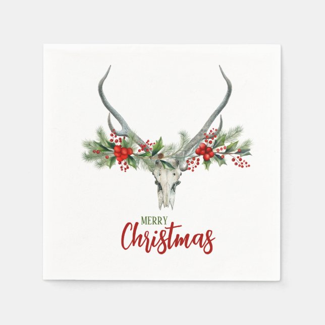 Rustic Land Reindeer Skull & Garland Jul Pappersservett (Framsidan)