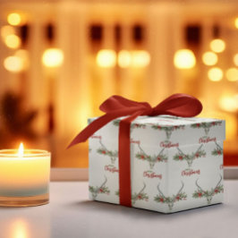 Rustic Land Reindeer Skull & Garland Jul Presentpapper