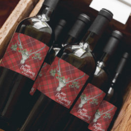 Rustic Land Reindeer Skull & Garland Jul Vinflaska Etikett