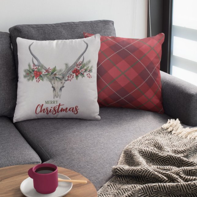 Rustic Land Reindeer Skull Plade jul Kudde (Skapare uppladdad)
