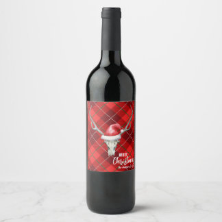 Rustic Land Reindeer Skull & Santa Ha jul Vinflaska Etikett