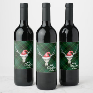 Rustic Land Reindeer Skull & Santa Ha jul Vinflaska Etikett