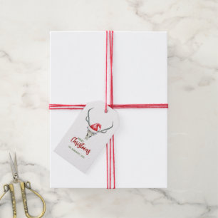 Rustic Land Reindeer Skull & Santa Hat Presentetikett