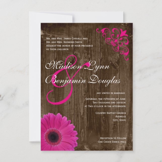 Rustic Land Rosa Daisy Wood Wedding Investigations Inbjudningar (Framsida)