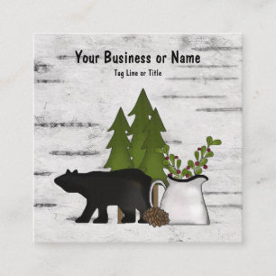 Rustic Land Silhouette Bear på Birch Träd Bark Fyrkantigt Visitkort