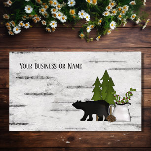 Rustic Land Silhouette Bear på Birch Träd Bark Visitkort