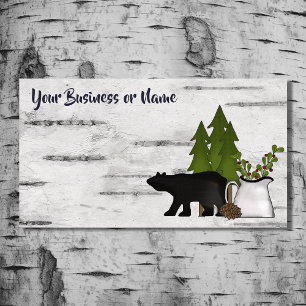 Rustic Land Silhouette Bear på Birch Träd Bark Visitkort