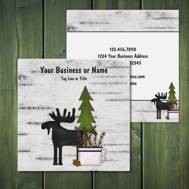 Rustic Land Silhouette Moose på Birch Träd Bark Fyrkantigt Visitkort (Skapare uppladdad)