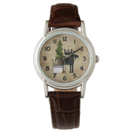 Rustic Land Silhouette Mountain Moose Armbandsur