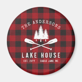 Rustic Land Sjö House Träd Red Buffalo Magnet