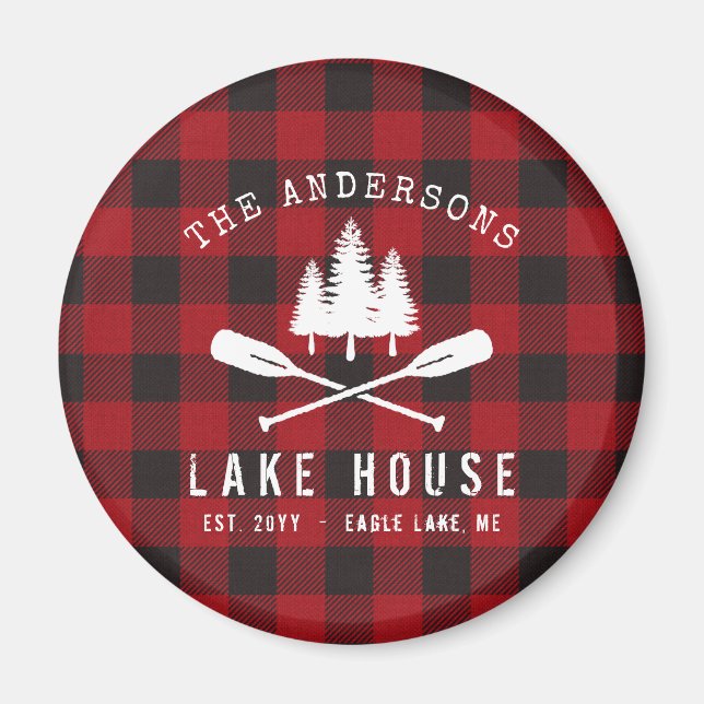Rustic Land Sjö House Träd Red Buffalo Magnet (Framsidan)
