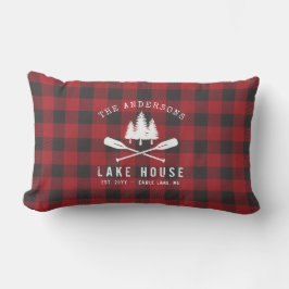 Rustic Land Sjö House Träd Red Buffalo Play Lumbarkudde