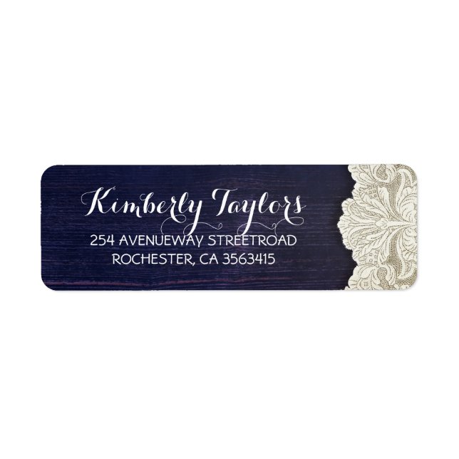 Rustic Land Snöre och Wood Navy Bröllop Returadress Etikett (Framsidan)