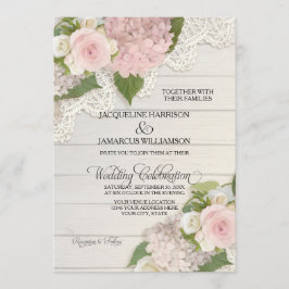 Rustic Land Snöre Wood n Rosa Hydrangeas Bröllop Inbjudningar