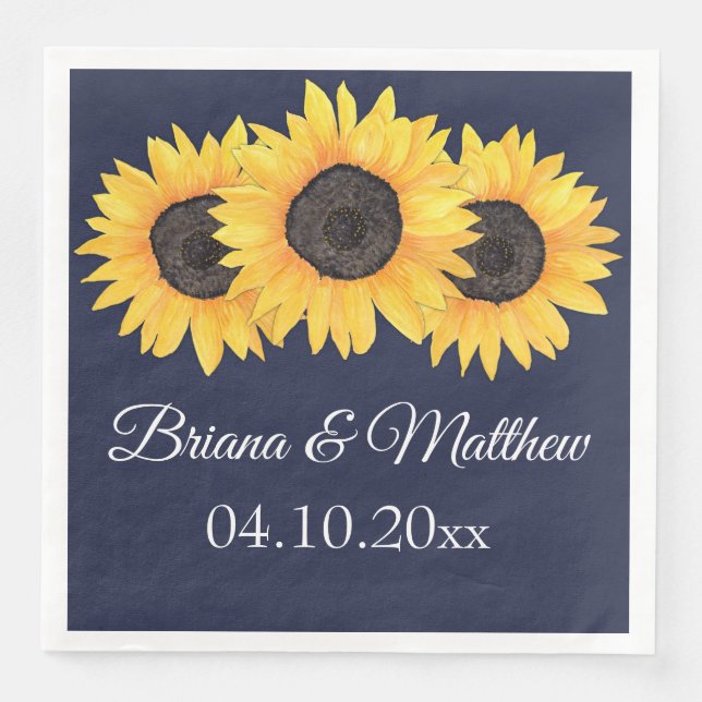 Rustic Land Solblommor på blå middagsljon Napkin Pappersservett (Framsida)