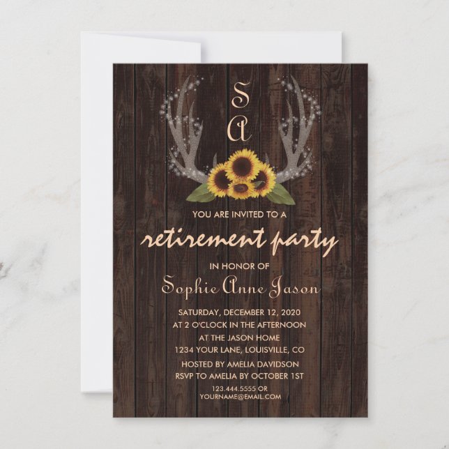 Rustic Land Solros Antlers Pension Party Inbjudningar (Framsida)