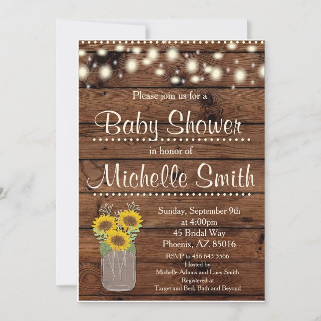 Rustic Land Solros Mason Burk Baby Shower Inbjudningar (Framsida)