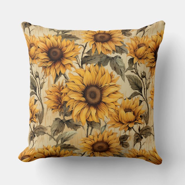 Rustic Land Solros Shabby chic Flower Blommigt Kudde (Framsida)