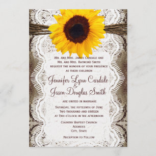 Rustic Land solros Snöre Twine Wedding bjudande Inbjudningar