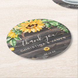 Rustic Land Solros Tack Wedding Favor Underlägg Papper Rund