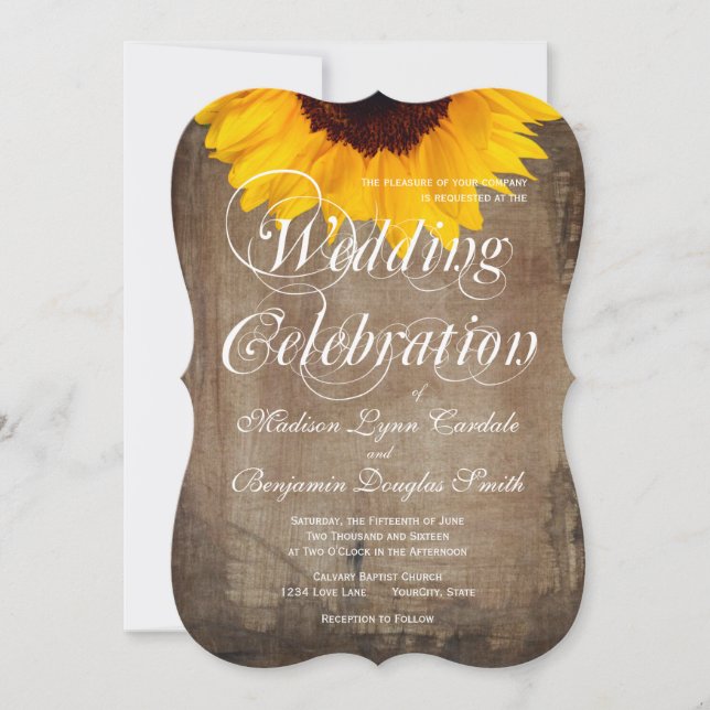 Rustic Land Solrosbröllop - inbjudningar (Framsida)