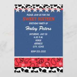 Rustic Land Stars & Cow Print Bandanna Party Inbjudningar