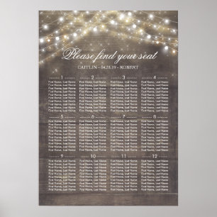 Rustic Land String Ljus Bröllop sätesdiagram Poster