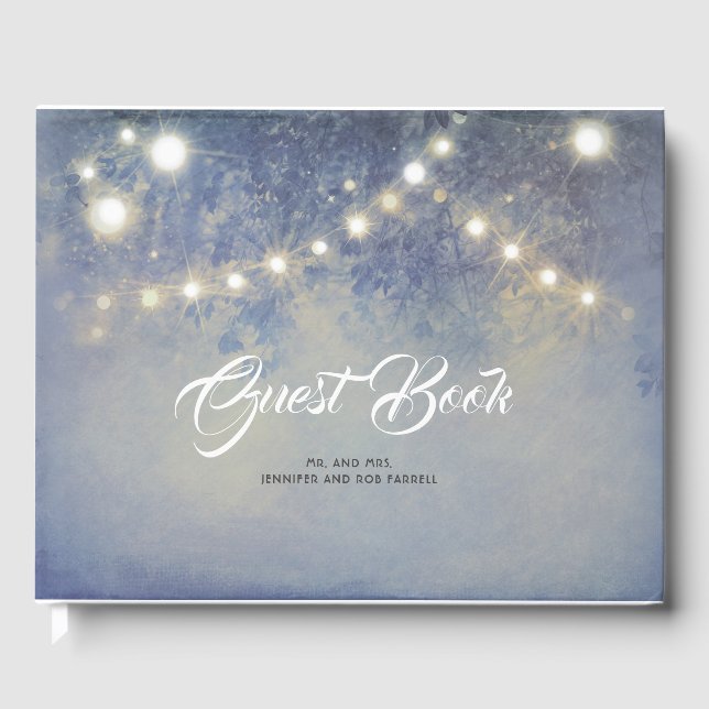 Rustic Land String Ljus Dusty Blue Bröllop Gästböcker (Framsida)