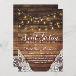 Rustic Land String Ljus Wood Snöre Sweet 16 Inbjudningar