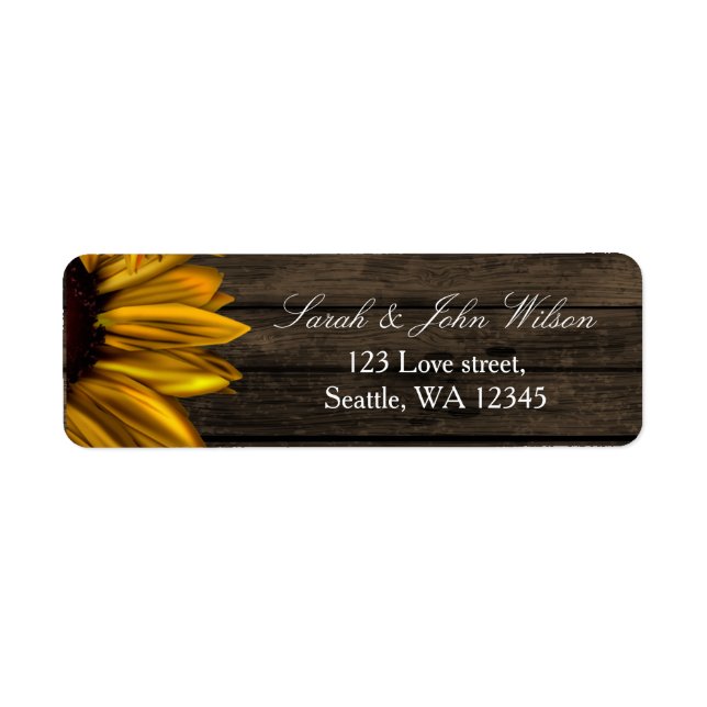 Rustic Land Sunblommblommor Barn Wood-adressetiket Returadress Etikett (Framsidan)