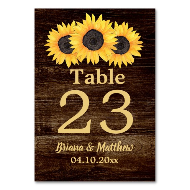 Rustic Land Sunblommor Wood Bord Card Bordsnummer (Framsidan)