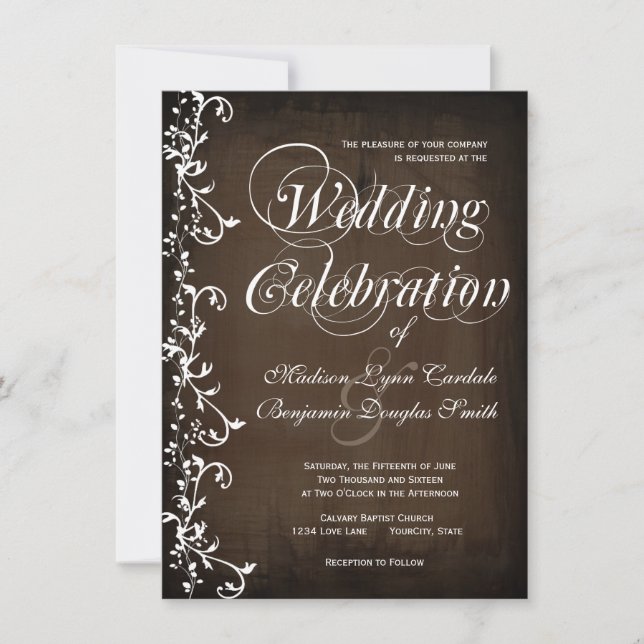 Rustic Land Swirls Brown Wedding bjudits in Inbjudningar (Framsida)