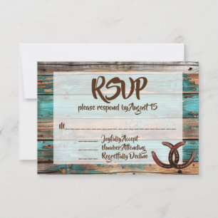 Rustic Land Teal Barn Wood Horseshoe OSA Inbjudningar