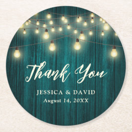 Rustic Land Teal Bröllop Tack Underlägg Papper Rund