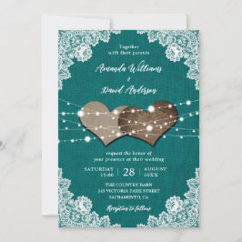 Rustic Land Teal Burlap Snöre Bröllop Inbjudningar
