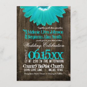 Rustic Land Teal Daisy Wood bröllopsinbjudningar Inbjudningar