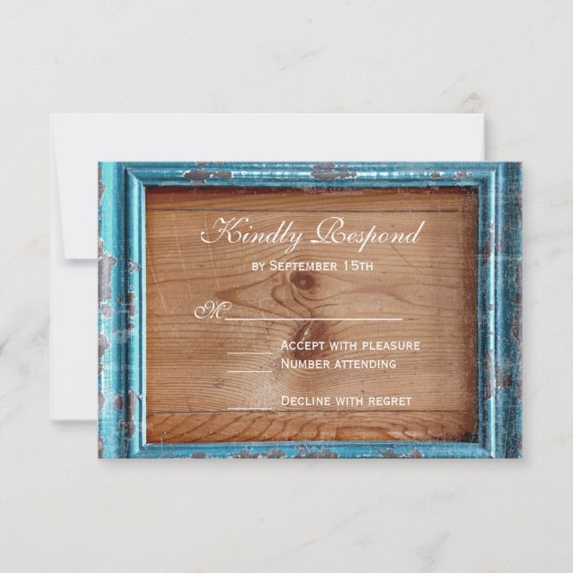 Rustic Land Teal Ram Wood Bröllop OSA Card (Framsida)