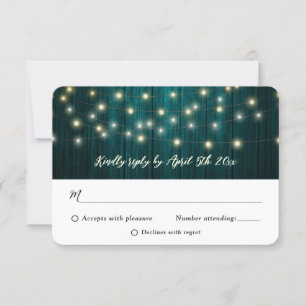 Rustic Land Teal Wood Fairy Ljus Bröllop OSA Kort