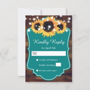 Rustic Land Teal Wood Solros Bröllop OSA Kort