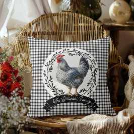 Rustic Land Tupp Chicken BW Gingham Checks Kudde