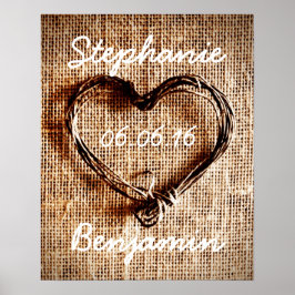 Rustic Land Twine Heart Burlap Bröllop Poster