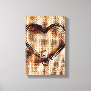 Rustic Land Twine Heart on Burlap Skriv ut Canvastryck