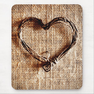 Rustic Land Twine Heart on Burlap Skriv ut Musmatta