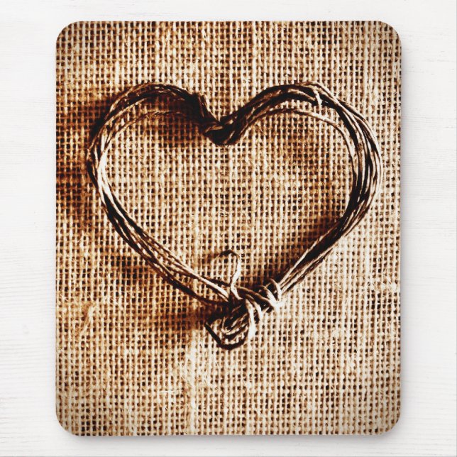 Rustic Land Twine Heart on Burlap Skriv ut Musmatta (Framsidan)