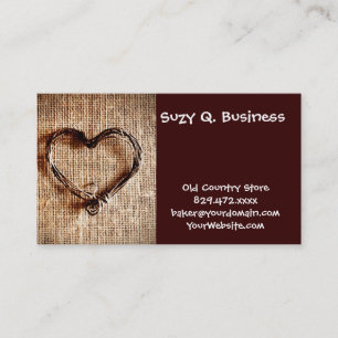 Rustic Land Twine Heart on Burlap Skriv ut Visitkort